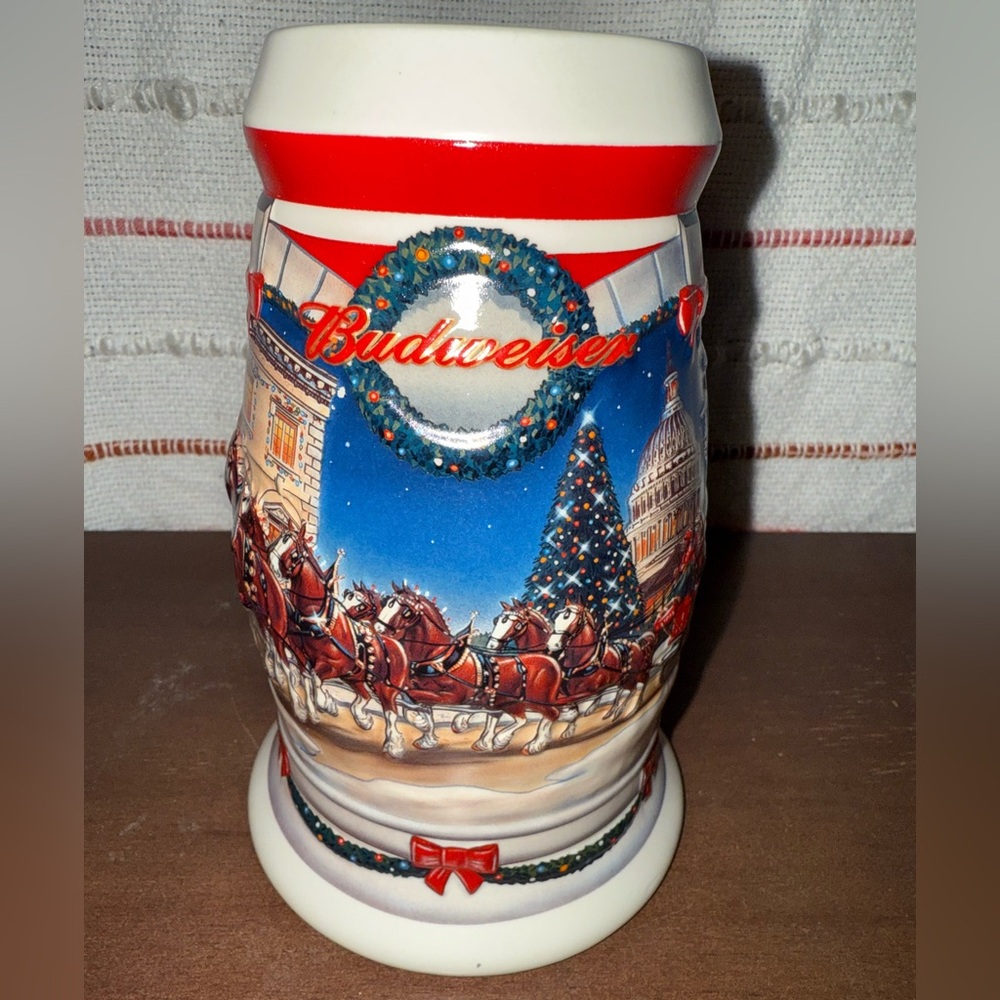 Vintage Budweiser 2001 Holiday Stein with Red and‎ Blue Design